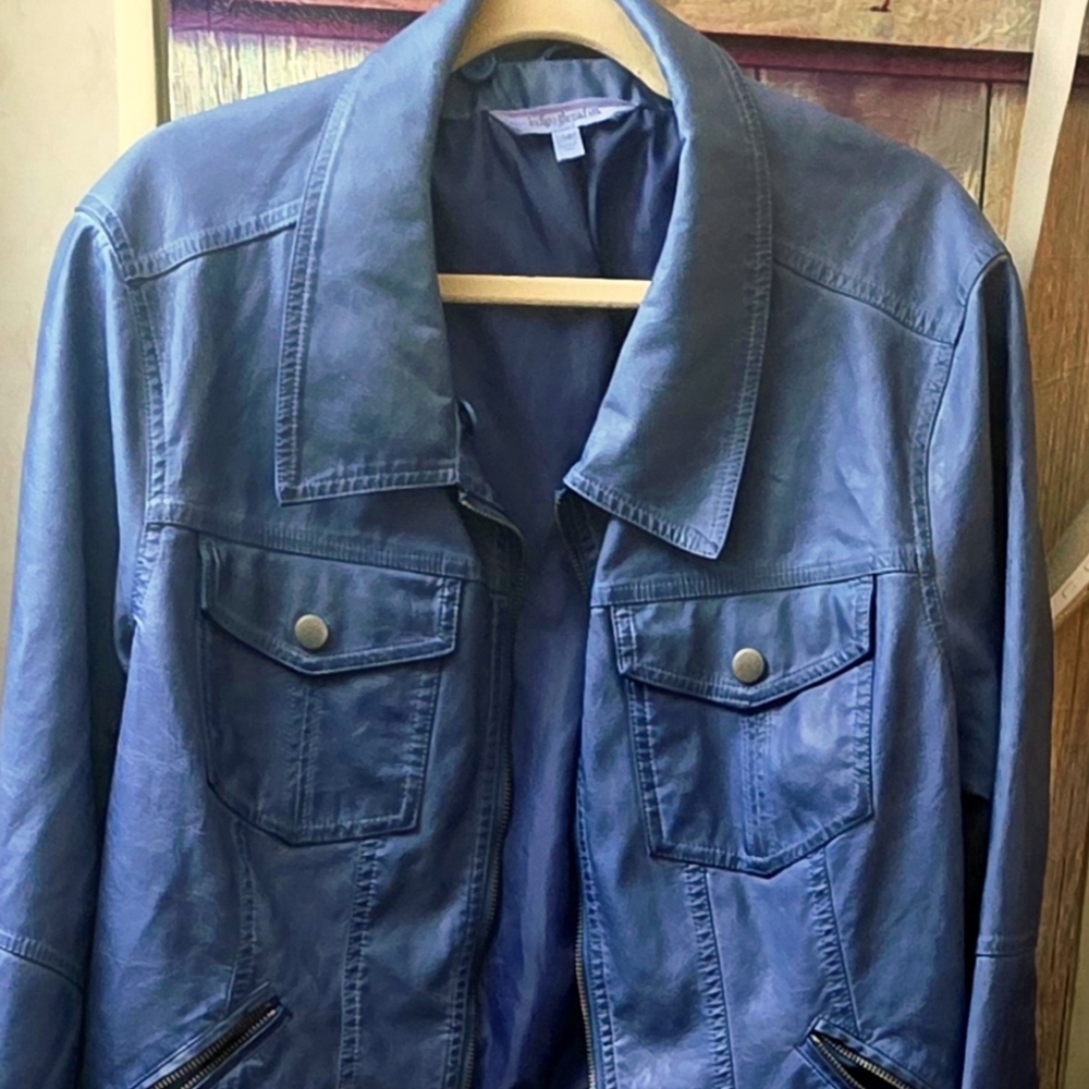 BLUE:  Faux LEATHER bomber Jacket
